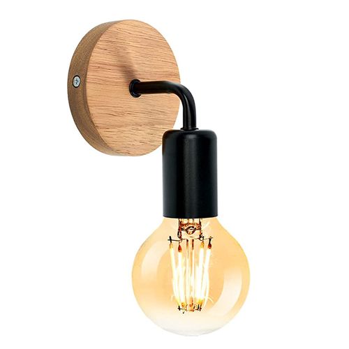Applique Murale En Bois Fer Noir Réglable 360°lampe E27 Rétro Rustique Lumière Cuisine Salon