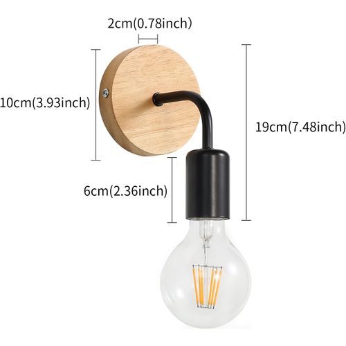Applique Murale En Bois Fer Noir Réglable 360°lampe E27 Rétro Rustique Lumière Cuisine Salon