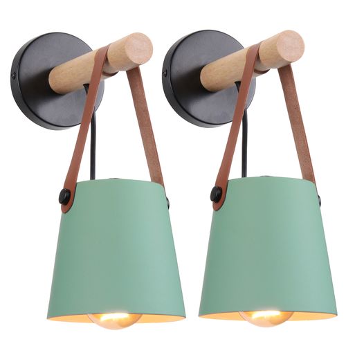 Lot De 2 Appliques Murales En Bois Et Bronze – Abat-Jour Ovales Style Campagne