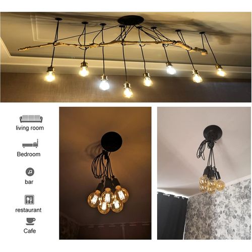 Lustre Suspension Industriel Araignées 3 Têtes éclairage Plafonniers Rétro Sans Ampoule 1,5m Noir