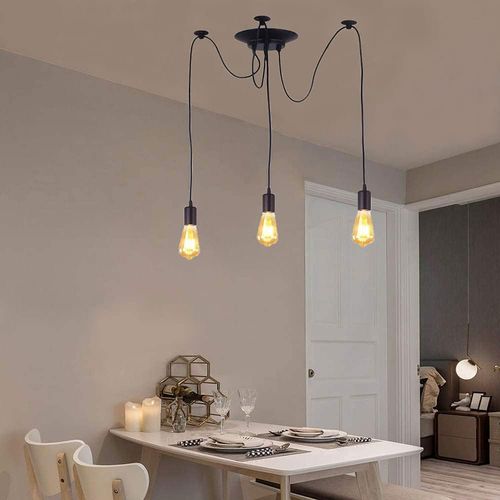 Lustre Suspension Industriel Araignées 3 Têtes éclairage Plafonniers Rétro Sans Ampoule 1,5m Noir