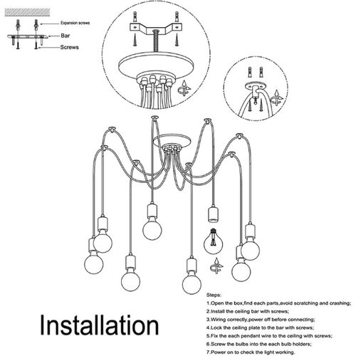 Lustre Suspension Industriel Araignées 3 Têtes éclairage Plafonniers Rétro Sans Ampoule 1,5m Noir