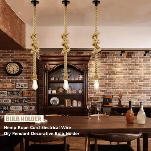 Suspension Vintage En Corde De Chanvre 1.5m Lustre Industriel E27 Pour Restaurant Bar Cafe