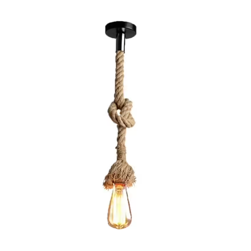 Lustre corde chanvre, 200CM (100CM 100CM) AC 220V E27 Vintage Style Rétro Lampe Suspension Corde, pour Restaurant Bar Cafe Lighting Utilisation (Deux douille, ampoule n'est pas inclus