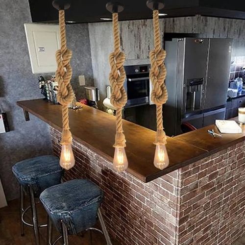 Suspension Corde Chanvre E27 - Lustre Industriel Rétro Réglable 100cm, Style Vintage