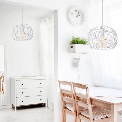 Suspension Industrielle Rond Lustre Abat-jour En Métal E27 Pour Salon Chambre Cuisine Blanc
