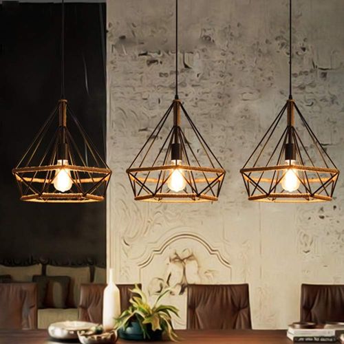 Suspension Industrielle Diamant 25cm 3 Luminaire Lustre Pour Salle Chambre Salon Noir