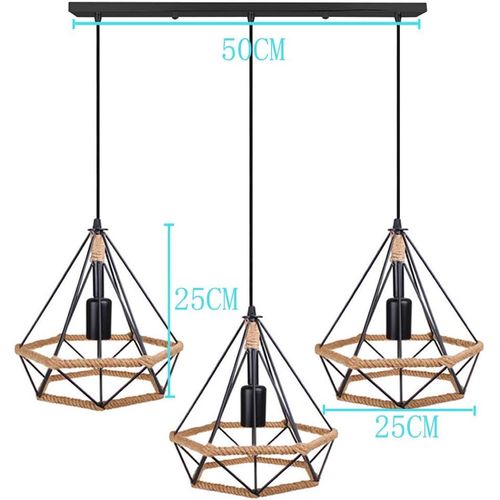Suspension Industrielle Diamant 25cm 3 Luminaire Lustre Pour Salle Chambre Salon Noir