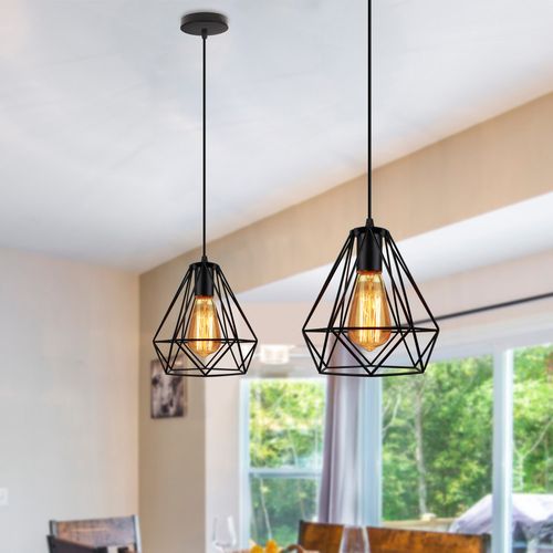 Lustre Suspension Industrielle Cage Luminaire Abat-jour Pour Cuisine Salon Chambre Noir