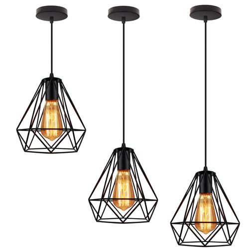Lustre Suspension Industrielle Cage Luminaire Abat-jour Pour Cuisine Salon Chambre Noir