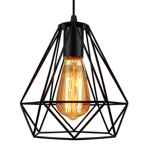 Lustre Suspension Industrielle Cage 3 Luminaire Abat-jour E27 Pour Cuisine Salon Chambre Noir