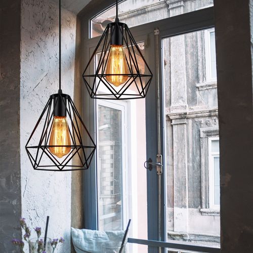 Lustre Suspension Industrielle Cage 3 Luminaire Abat-jour E27 Pour Cuisine Salon Chambre Noir