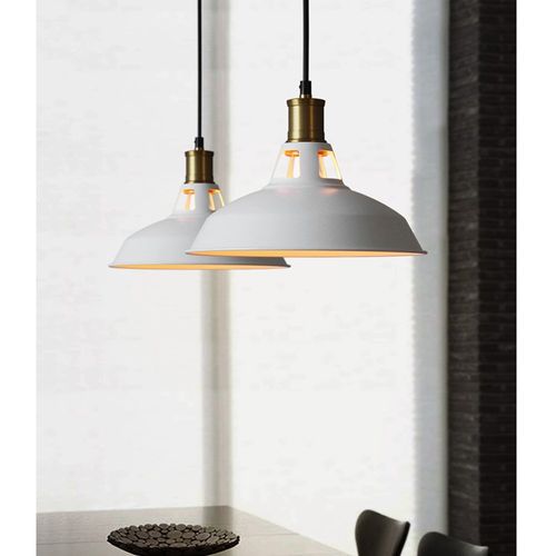 2 Pack Suspension Industrielle Vintage E27 Lustre Abat-jour Retro Pour Cuisine Salon Chambre Blanc