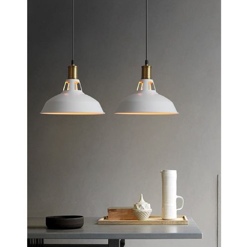 2 Pack Suspension Industrielle Vintage E27 Lustre Abat-jour Retro Pour Cuisine Salon Chambre Blanc