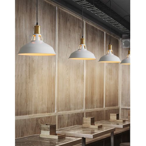 2 Pack Suspension Industrielle Vintage E27 Lustre Abat-jour Retro Pour Cuisine Salon Chambre Blanc