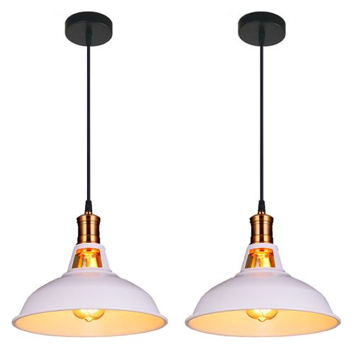 2 Pack Suspension Industrielle Vintage E27 Lustre Abat-jour Retro Pour Cuisine Salon Chambre Blanc