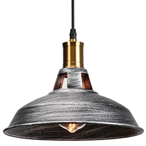 2 Pack Suspension Industrielle Vintage E27 Lustre Abat-jour Retro Pour Cuisine Salon Chambre Argenté