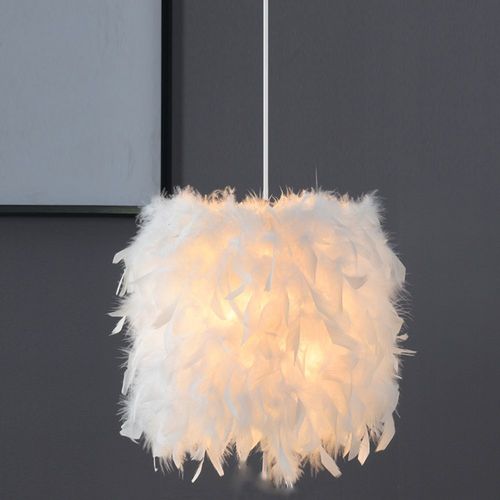 Lustre Suspension En Plumes 30cm Luminaire Abat-jour Plafonnier Pour Chambre Salon Salle Blanc