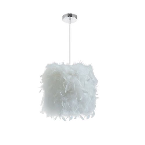 Lustre Suspension En Plumes 30cm Luminaire Abat-jour Plafonnier Pour Chambre Salon Salle Blanc