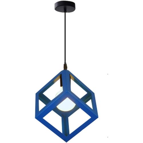 Suspension Moderne Géométrique Cube E27 Lustre Industriel Luminaire Abat-jour Métal Bleu