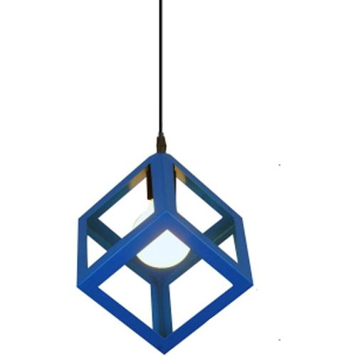 Suspension Moderne Géométrique Cube E27 Lustre Industriel Luminaire Abat-jour Métal Bleu