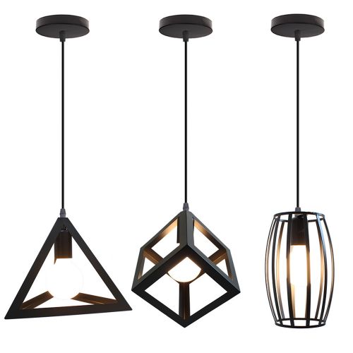 Lot De 3 Suspension Industriel Lustre Abat-jour Métal Fer Pour Cuisine Salle à Manger Bar