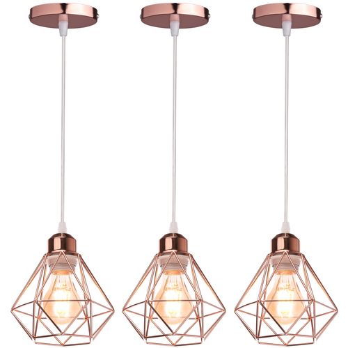 Lot De 3 Lustre Suspension Industriel Eclairage De Plafond Vintage Pour Salon Chambre Salle Rose