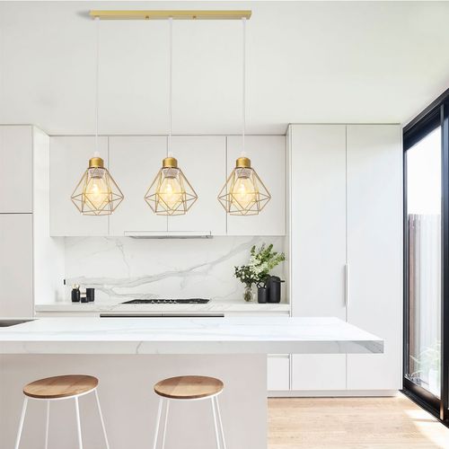 Lustre Suspension Industrielle Vintage 3 Lampe De Plafond E27 Pour Salon Chambre Couloir Or