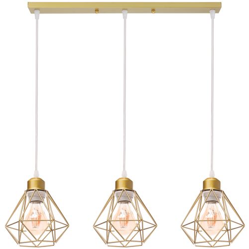 Lustre Suspension Industrielle Vintage 3 Lampe De Plafond E27 Pour Salon Chambre Couloir Or