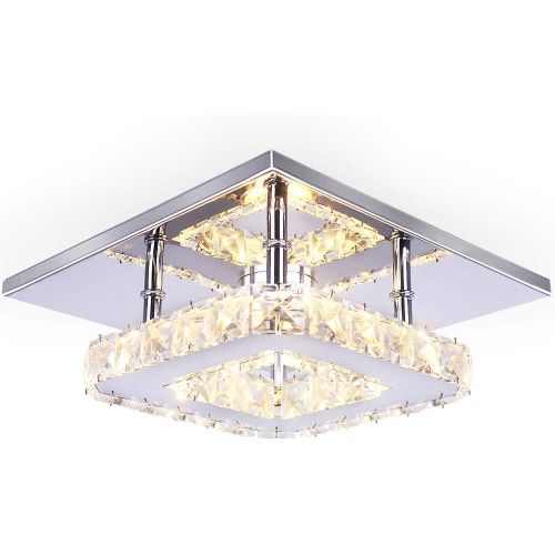 Diisunbihuo Mini Lustre Cristal LED - Suspension Plafond Carré Blanc Froid - Pour Couloir Et Escalier