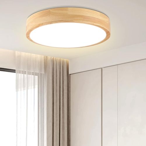 Plafonnier LED Bois Lampe De Plafond Moderne Rond 30cm Pour Salon Chambre Couloir Lumière Naturelle