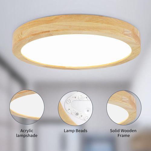 Plafonnier LED Bois Lampe De Plafond Moderne Rond 30cm Pour Salon Chambre Couloir Lumière Naturelle