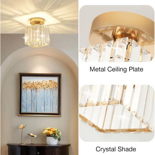 Plafonnier Moderne Cristal Carré Luminaire De Plafond E27 Pour Chambre Couloir Cuisine Or