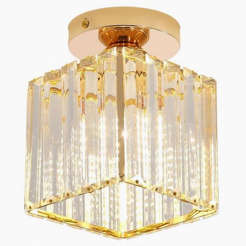 Plafonnier Moderne Cristal Carré Luminaire De Plafond E27 Pour Chambre Couloir Cuisine Or