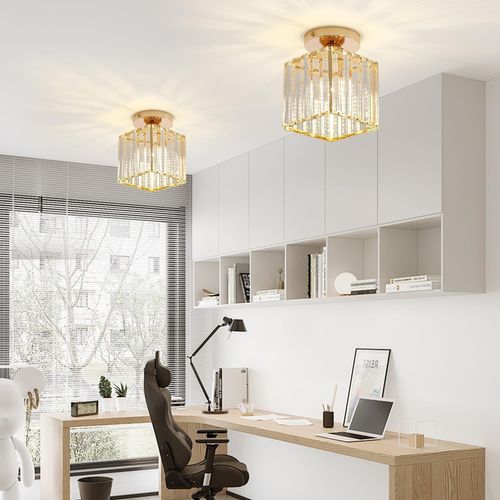 Plafonnier Moderne Cristal Carré Luminaire De Plafond E27 Pour Chambre Couloir Cuisine Or