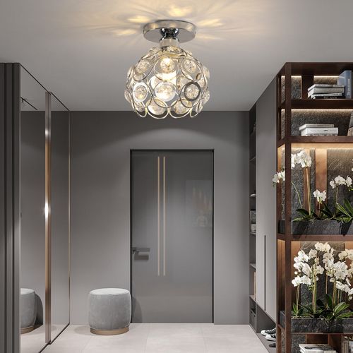 Plafonnier Moderne En Cristal 20cm Lampe De Plafond E27 Pour Salon Cuisine Chambre Argent