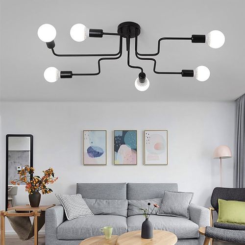 Plafonnier Industriel Vintage 6 Luminaires Suspension Moderne Pour Salon Chambre Bar Noir