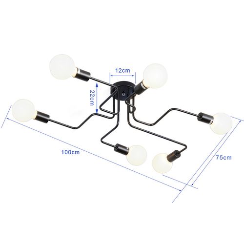 Plafonnier Industriel Vintage 6 Luminaires Suspension Moderne Pour Salon Chambre Bar Noir