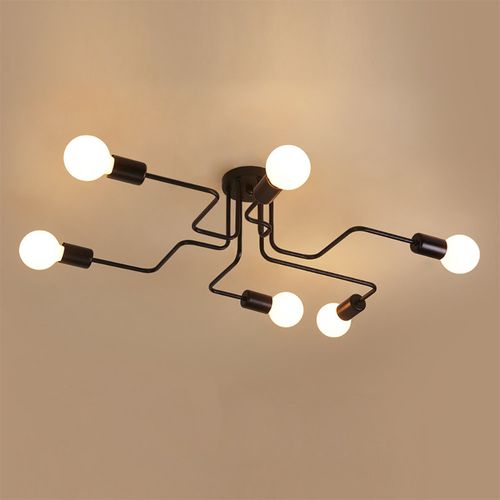 Plafonnier Industriel Vintage 6 Luminaires Suspension Moderne Pour Salon Chambre Bar Noir