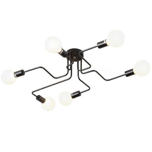 Plafonnier Industriel Vintage 6 Luminaires Suspension Moderne Pour Salon Chambre Bar Noir