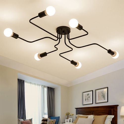 Plafonnier Industriel Vintage 6 Luminaires Suspension Moderne Pour Salon Chambre Bar Noir