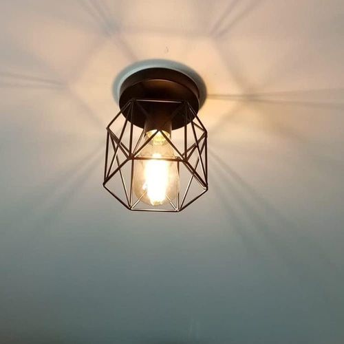 Plafonnier Retro Métal Lampe De Plafond Cube Industrielle Luminaire E27 Pour Salon Chambre Bar Noir