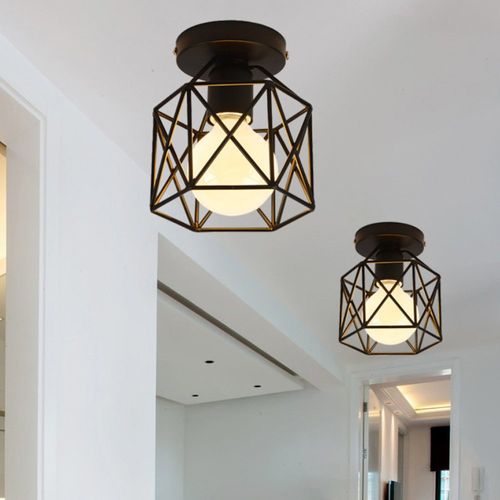 Plafonnier Retro Métal Lampe De Plafond Cube Industrielle Luminaire E27 Pour Salon Chambre Bar Noir