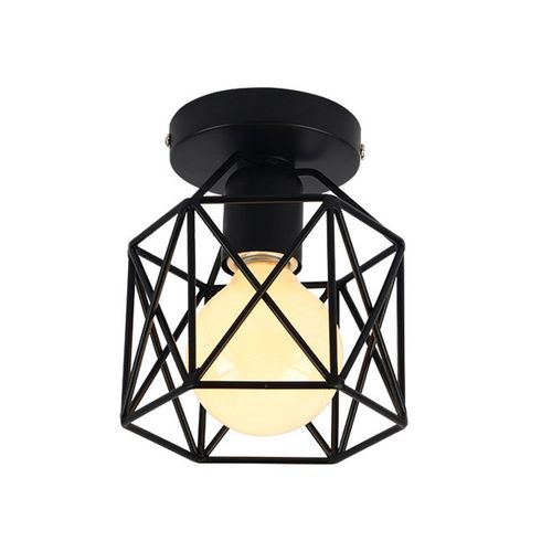 Plafonnier Retro Métal Lampe De Plafond Cube Industrielle Luminaire E27 Pour Salon Chambre Bar Noir