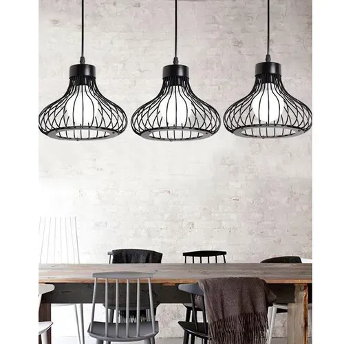 Suspension Lustre Industrielle Noire Simple Plafonnier Vintage à 3 Lumières Lustre Rétro Créatif