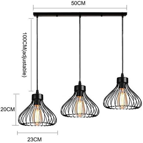Suspension Lustre Industrielle Noire Simple Plafonnier Vintage à 3 Lumières Lustre Rétro Créatif