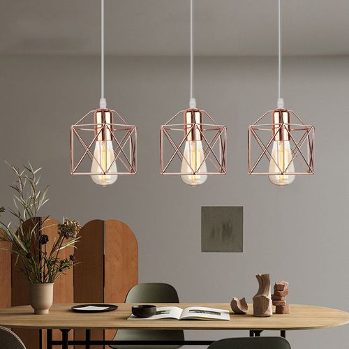 3 Lumières Suspension Luminaire Rétro Lampe à Suspension Moderne Or Rose Plafonnier D'intérieur