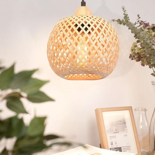 2x 20cm Suspension Luminaire Moderne Suspension En Bambou Tissage Abat-jour En Bambou Vintage