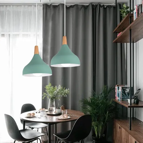 Lampe à Suspension Moderne Plafonnier D'intérieur Lustre Abat-jour En Métal Vert E27