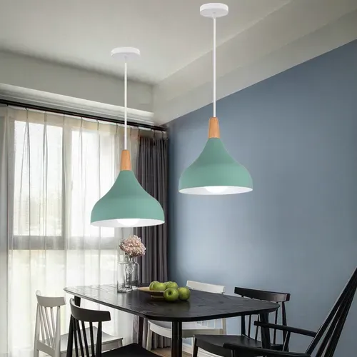 Lampe à Suspension Moderne Plafonnier D'intérieur Lustre Abat-jour En Métal Vert E27